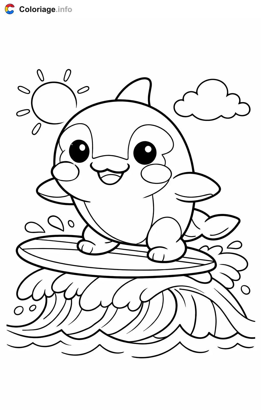 Coloriage Orque qui surfe sur une vague - Orque à imprimer