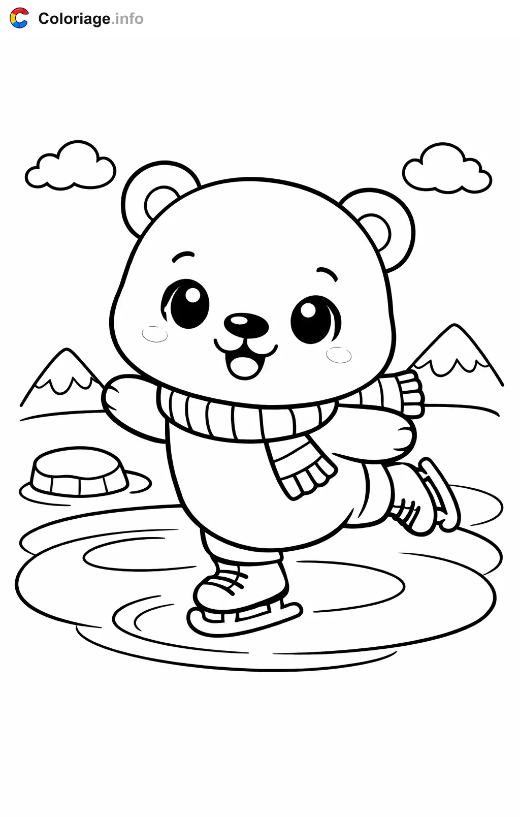 Coloriage Ours polaire qui fait du patin à glace - Ours polaire à imprimer
