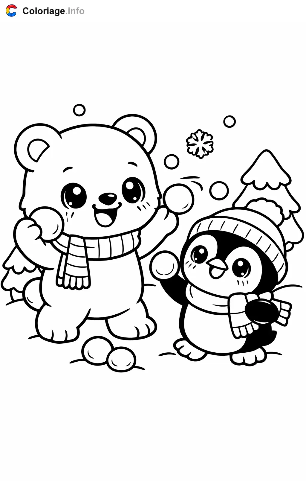 Coloriage Ours polaire qui lance des boules de neige - Ours polaire à imprimer