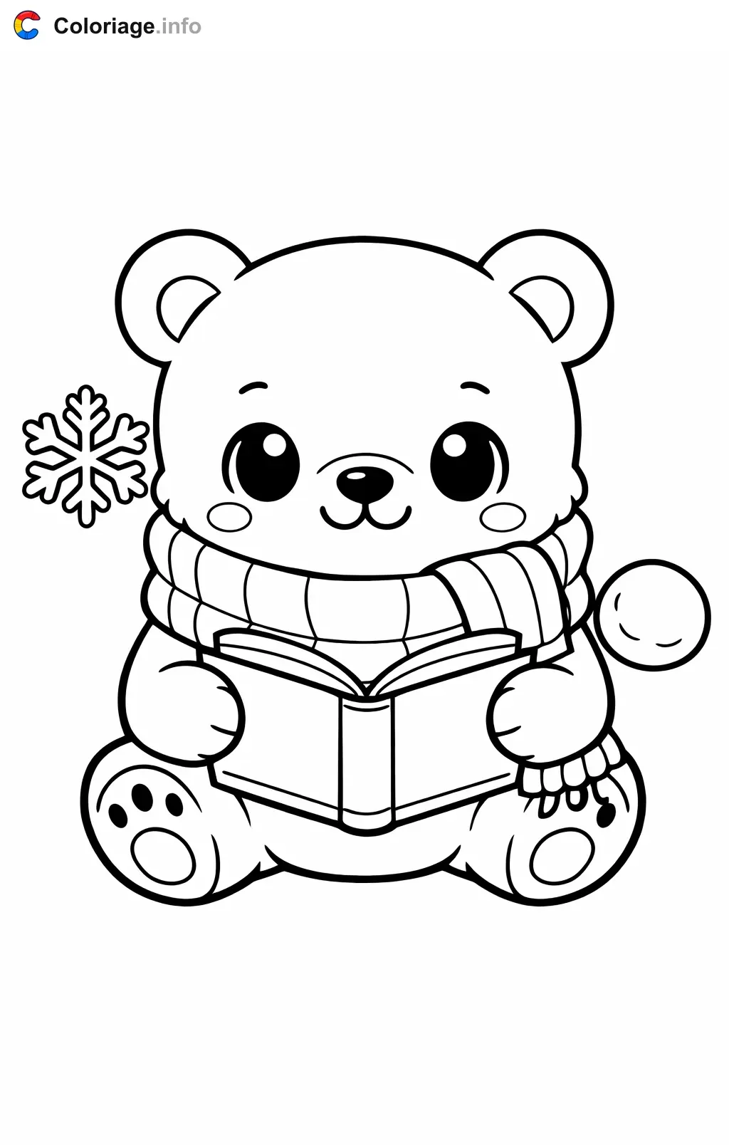 Coloriage Ours polaire qui lit un livre bien au chaud - Ours polaire à imprimer