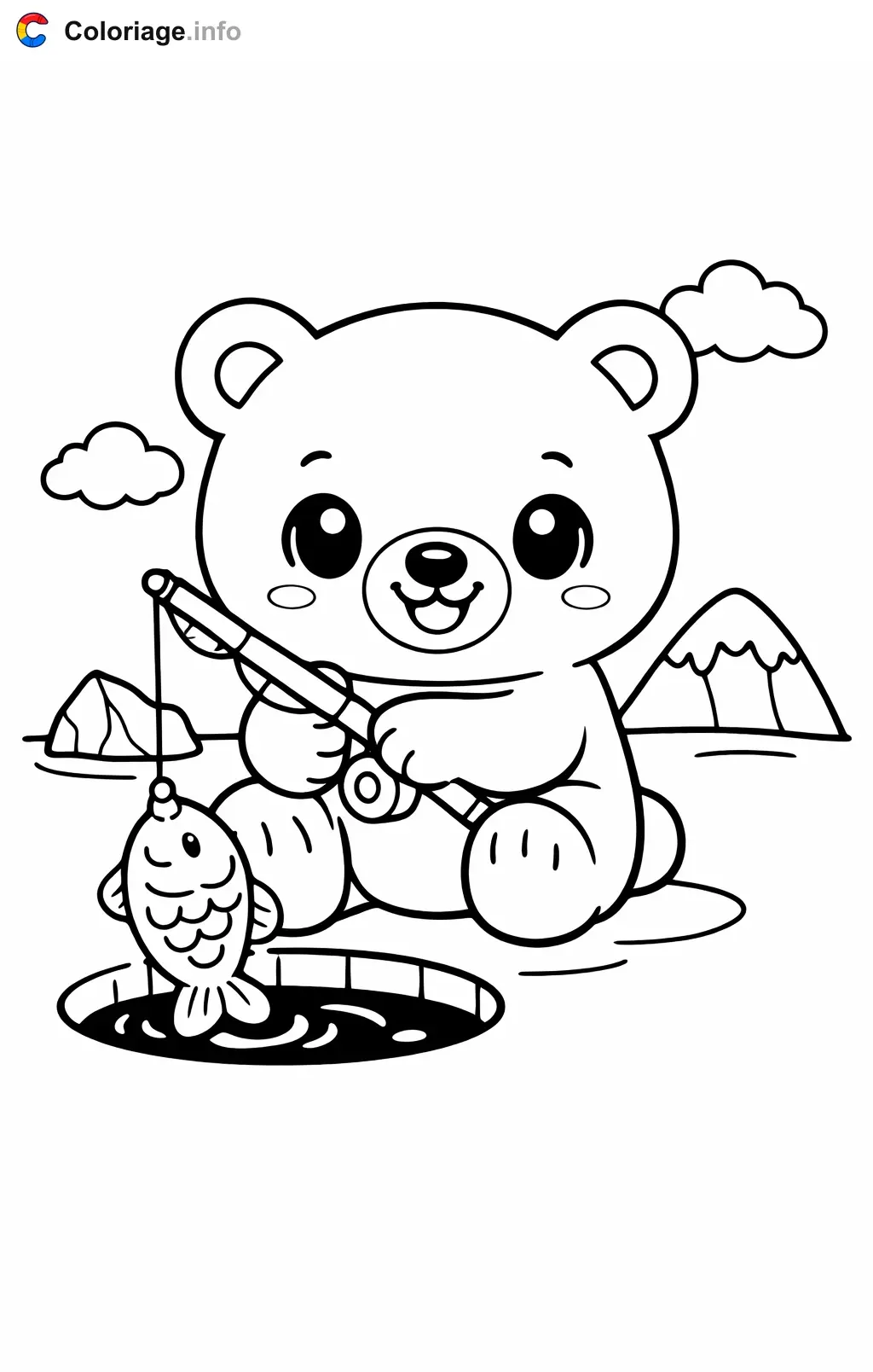 Coloriage Ours polaire qui pêche sur la banquise - Ours polaire à imprimer