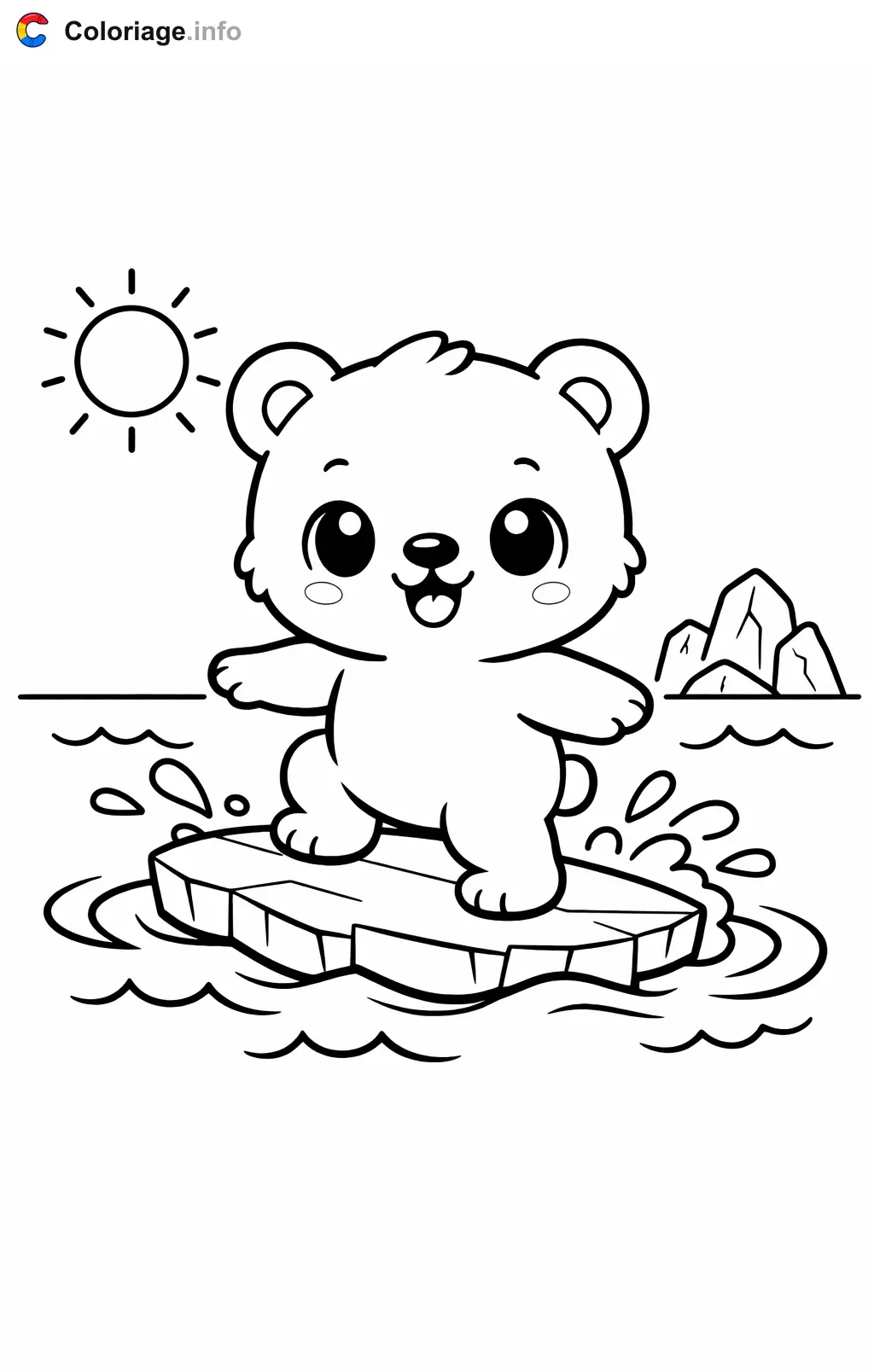 Coloriage Ours polaire qui surfe sur un iceberg - Ours polaire à imprimer
