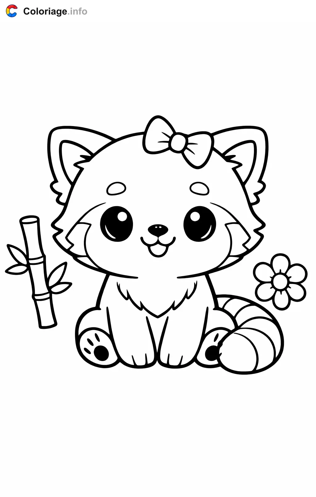 Coloriage Panda roux avec un noeud - Panda roux à imprimer