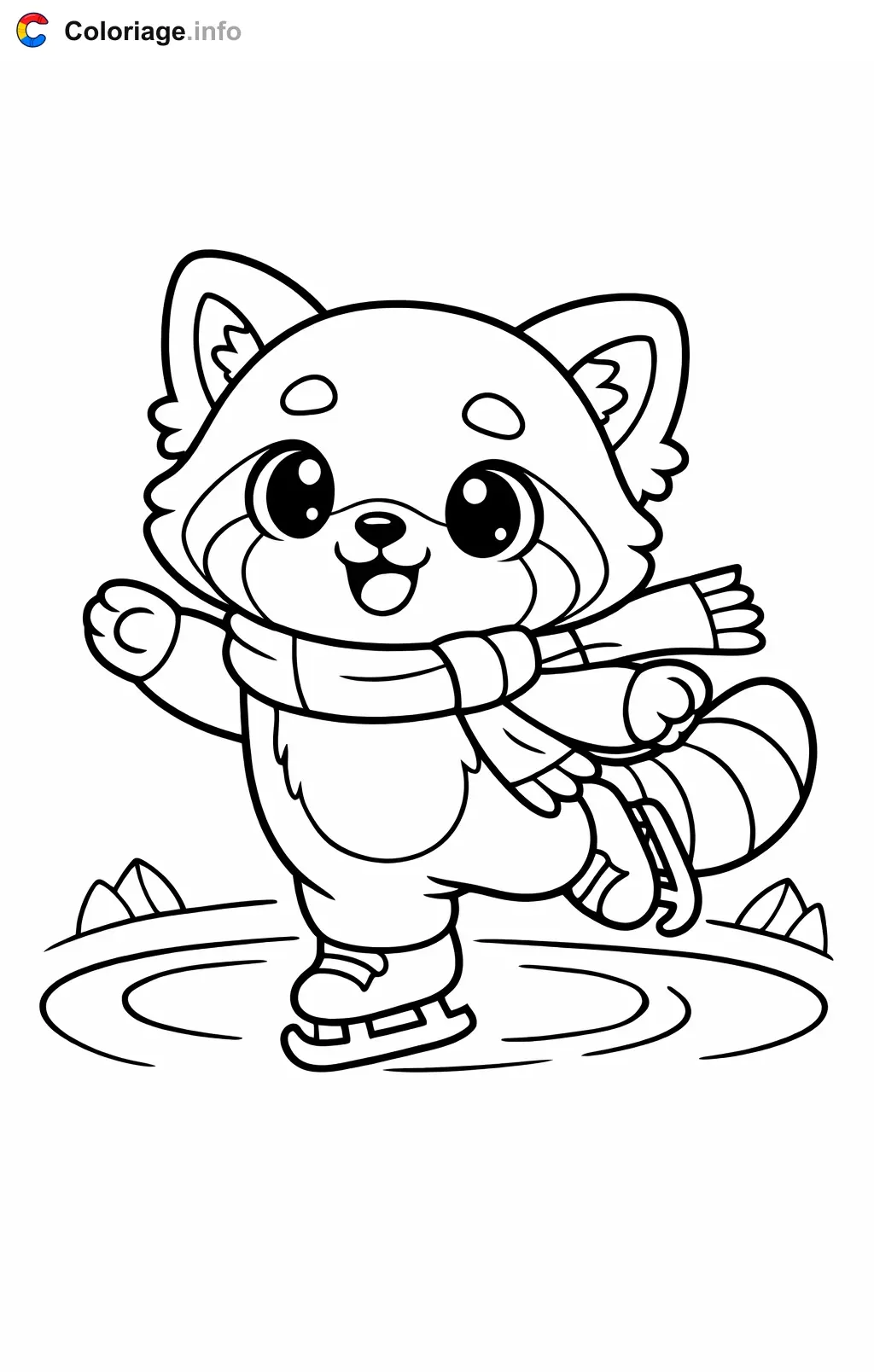 Coloriage Panda roux qui fait du patin a glace - Panda roux à imprimer