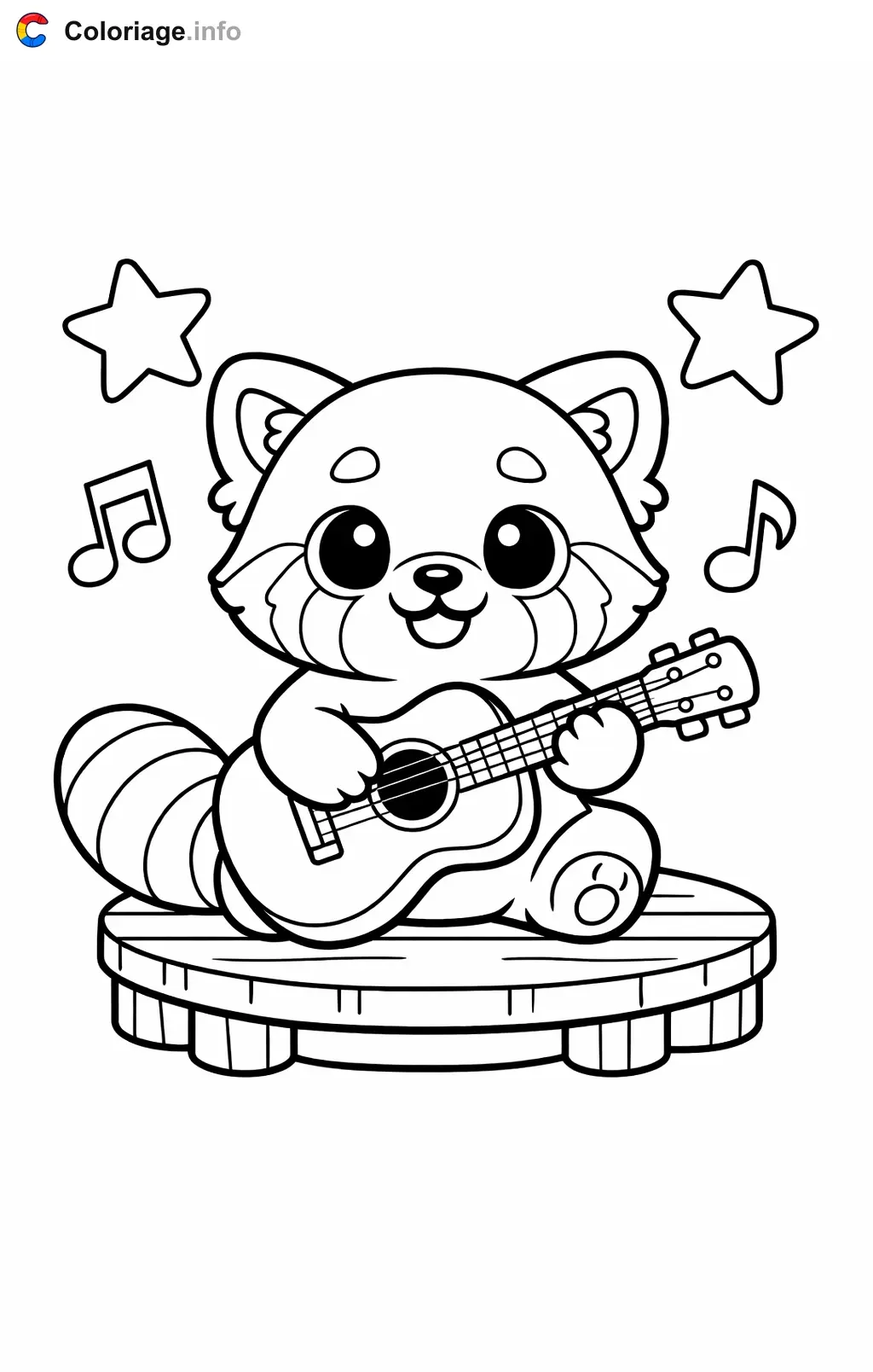 Coloriage Panda roux qui joue de la guitare - Panda roux à imprimer