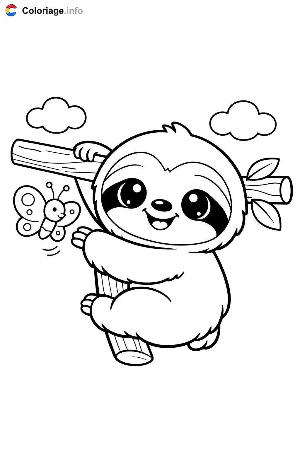 Coloriage Paresseux avec un papillon - Paresseux à imprimer