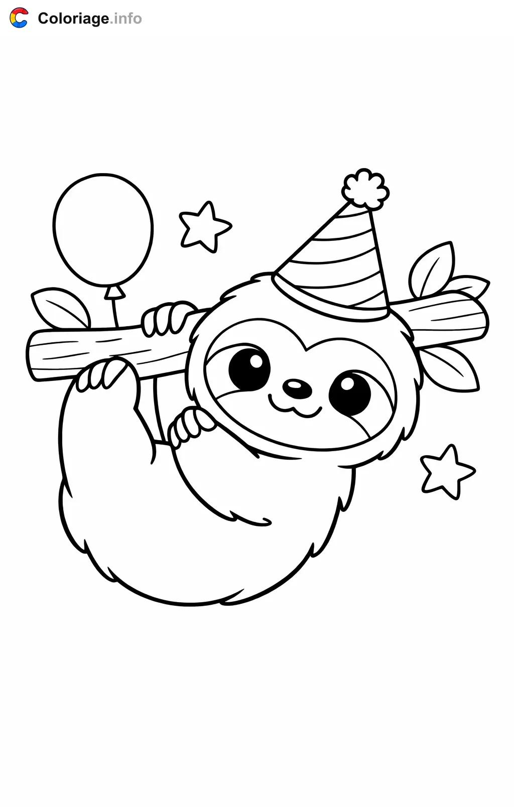 Coloriage Paresseux pour son anniversaire - Paresseux à imprimer