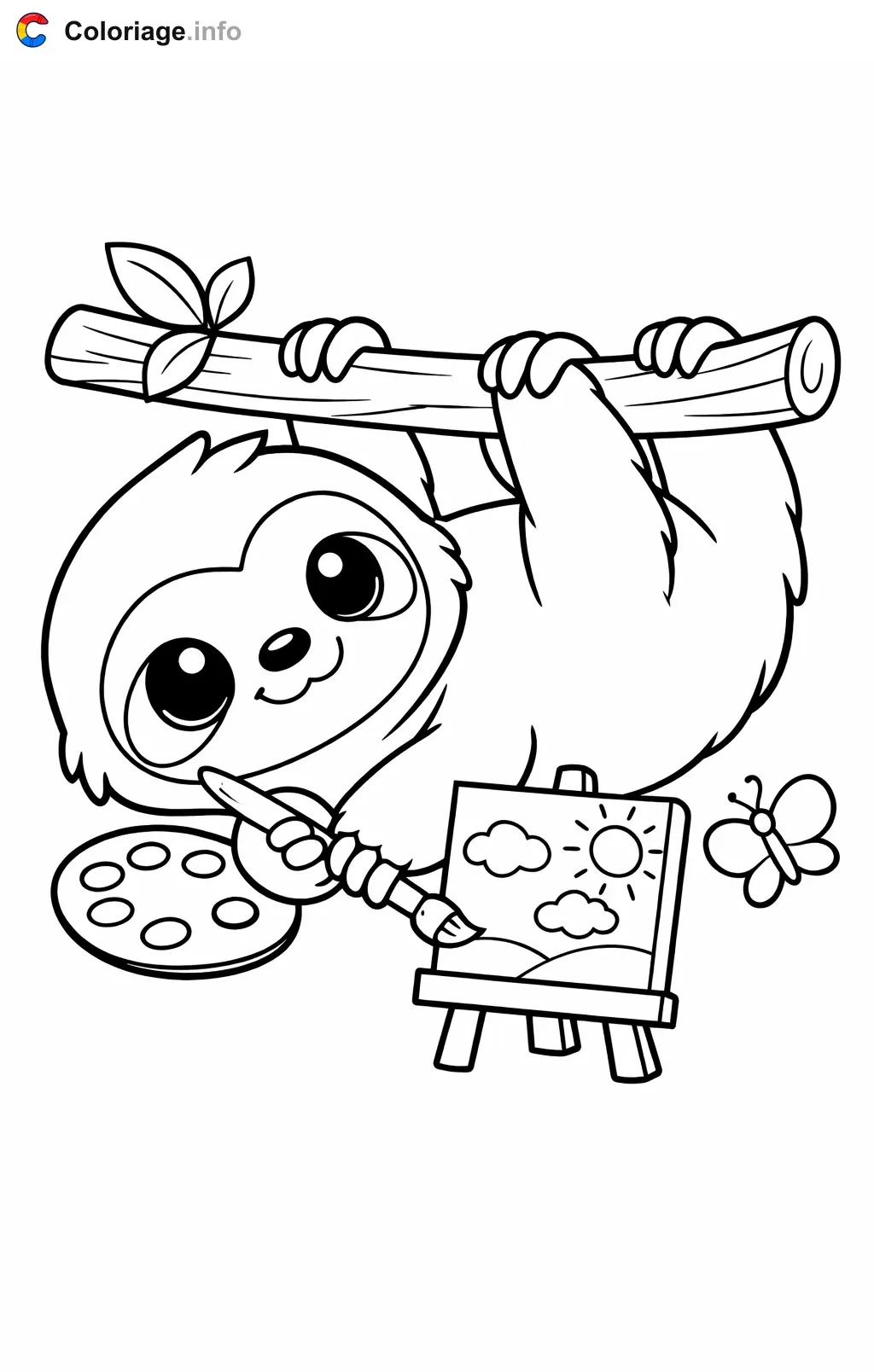 Coloriage Paresseux qui peint un tableau - Paresseux à imprimer