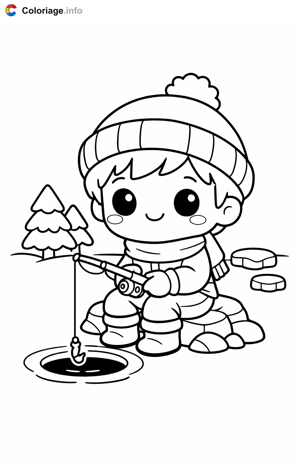 Ausmalbild Fischer beim Eisfischen zum Ausdrucken