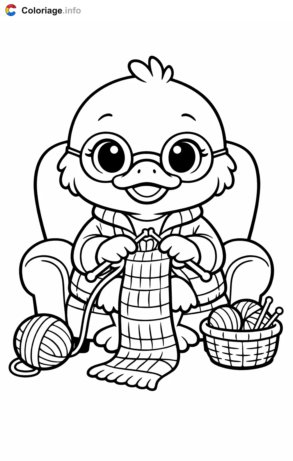 Ausmalbild Picsou strickt einen Schal zum Ausdrucken