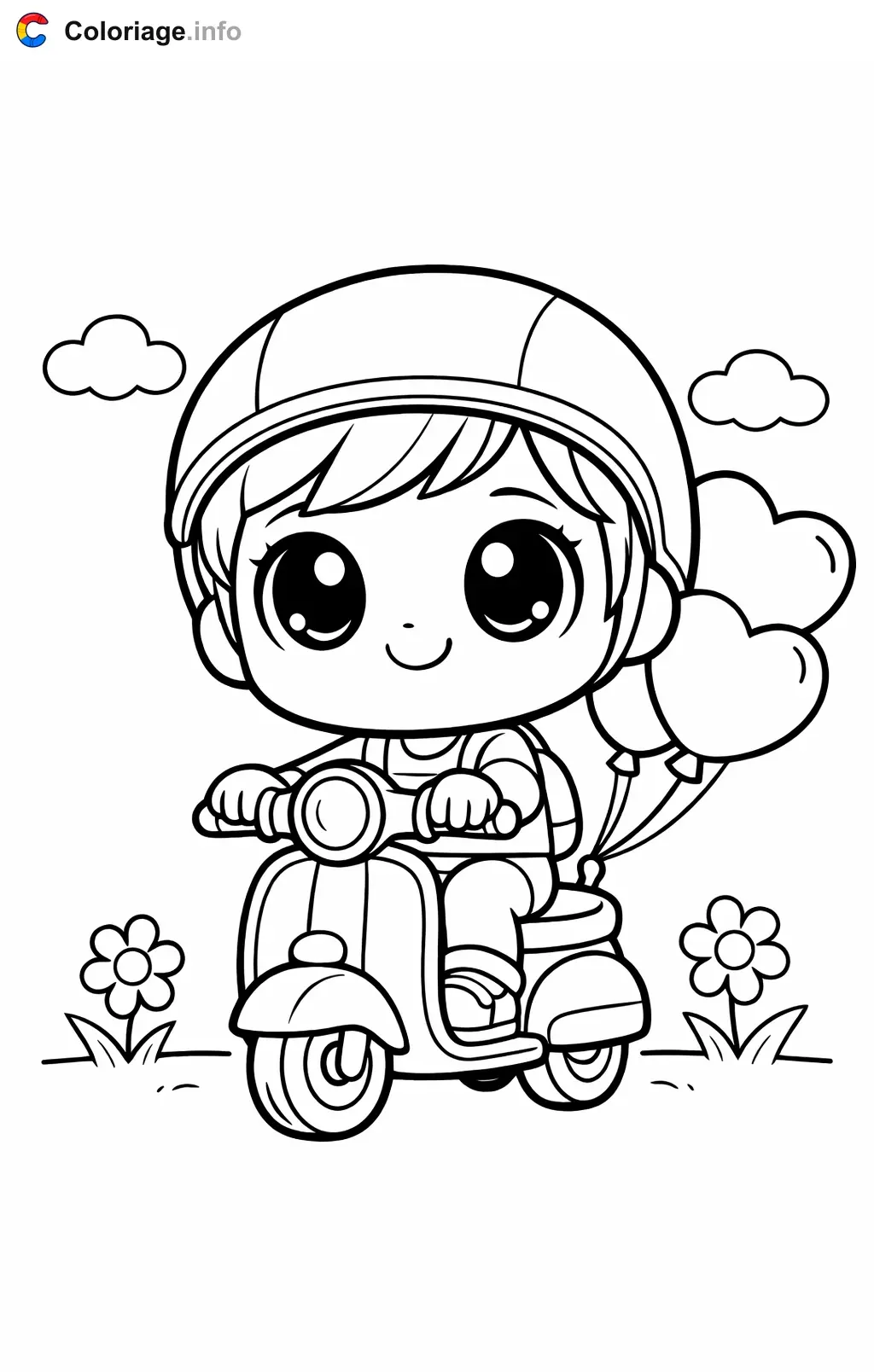 Coloriage Pop à trottinette dans la rue - Pop à imprimer