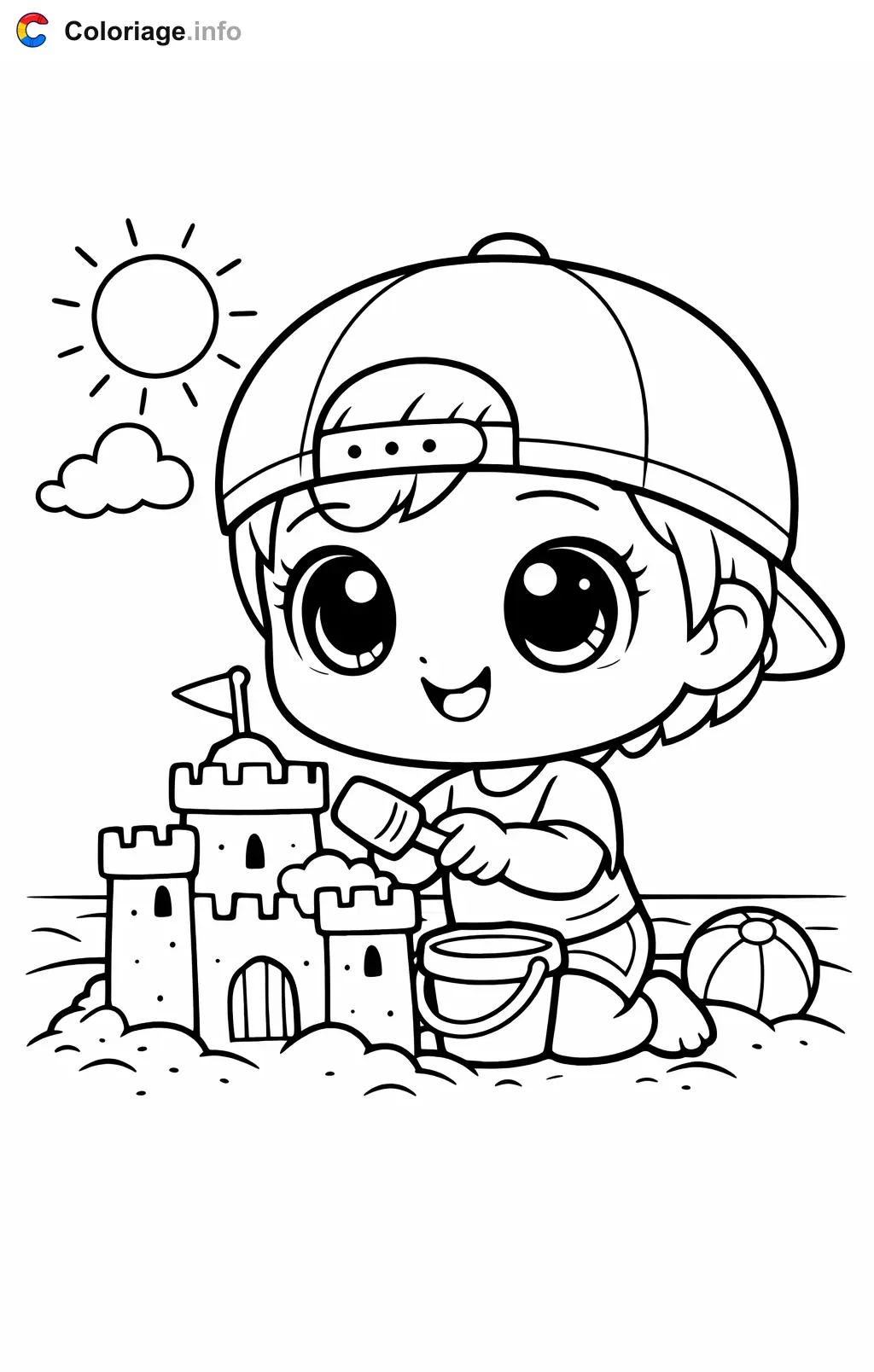 Coloriage Pop qui construit un château de sable - Pop à imprimer
