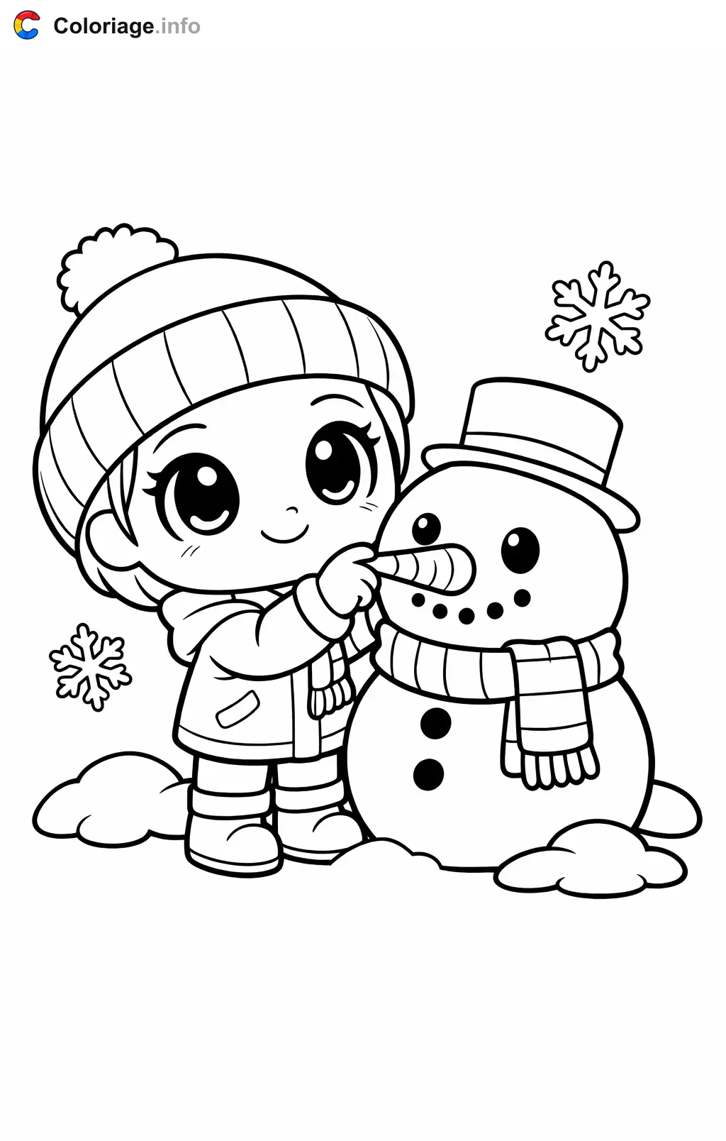 Coloriage Pop qui décore un bonhomme de neige - Pop à imprimer