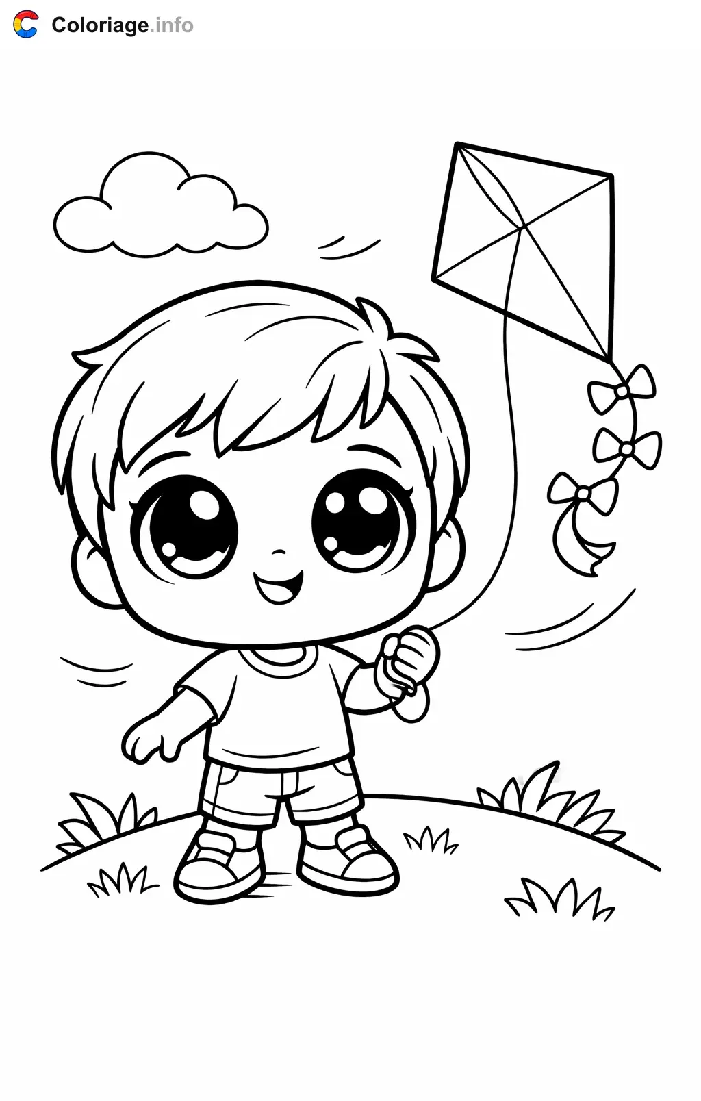 Coloriage Pop qui fait voler un cerf-volant - Pop à imprimer