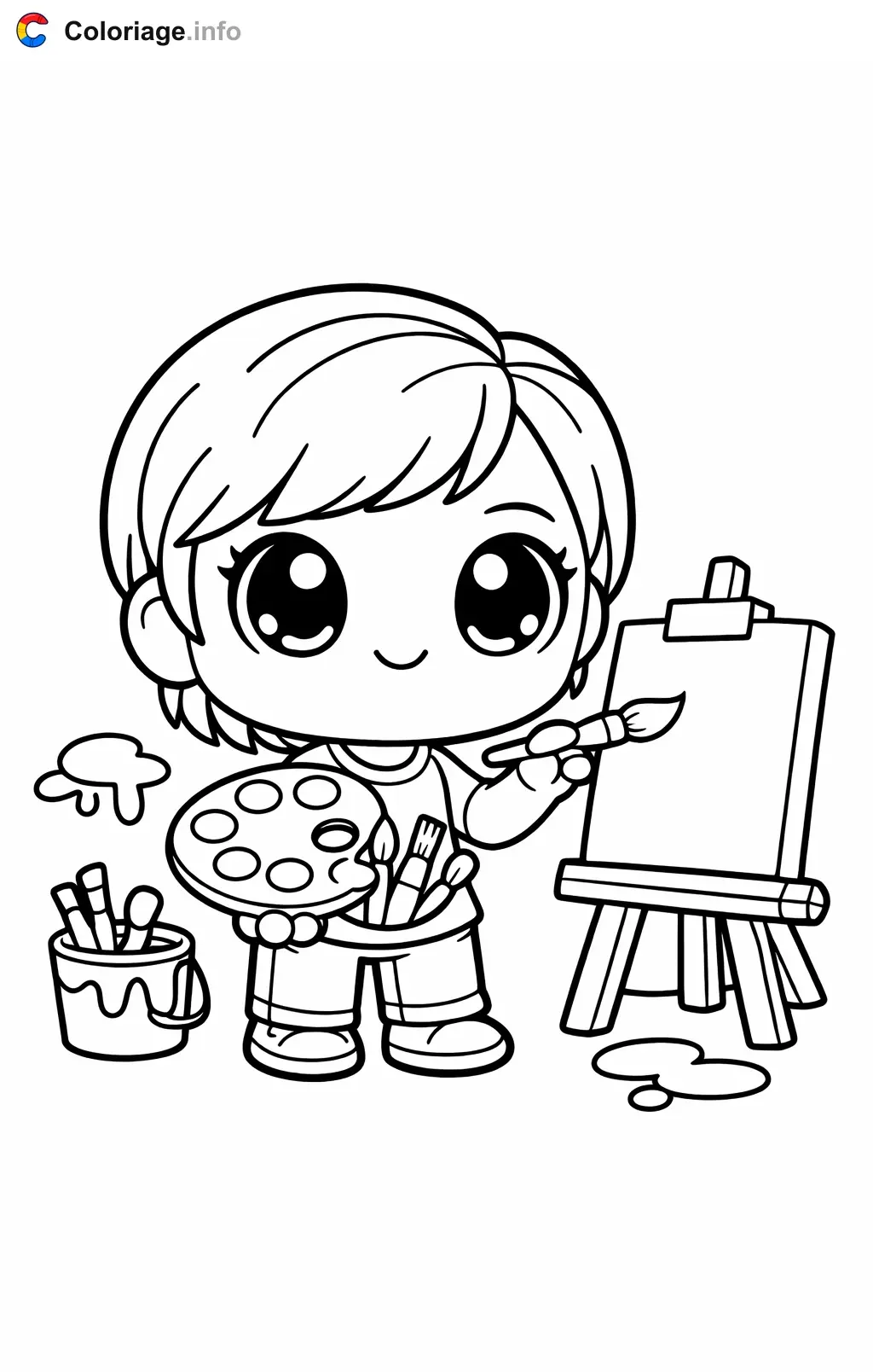 Coloriage Pop qui peint sur un chevalet - Pop à imprimer