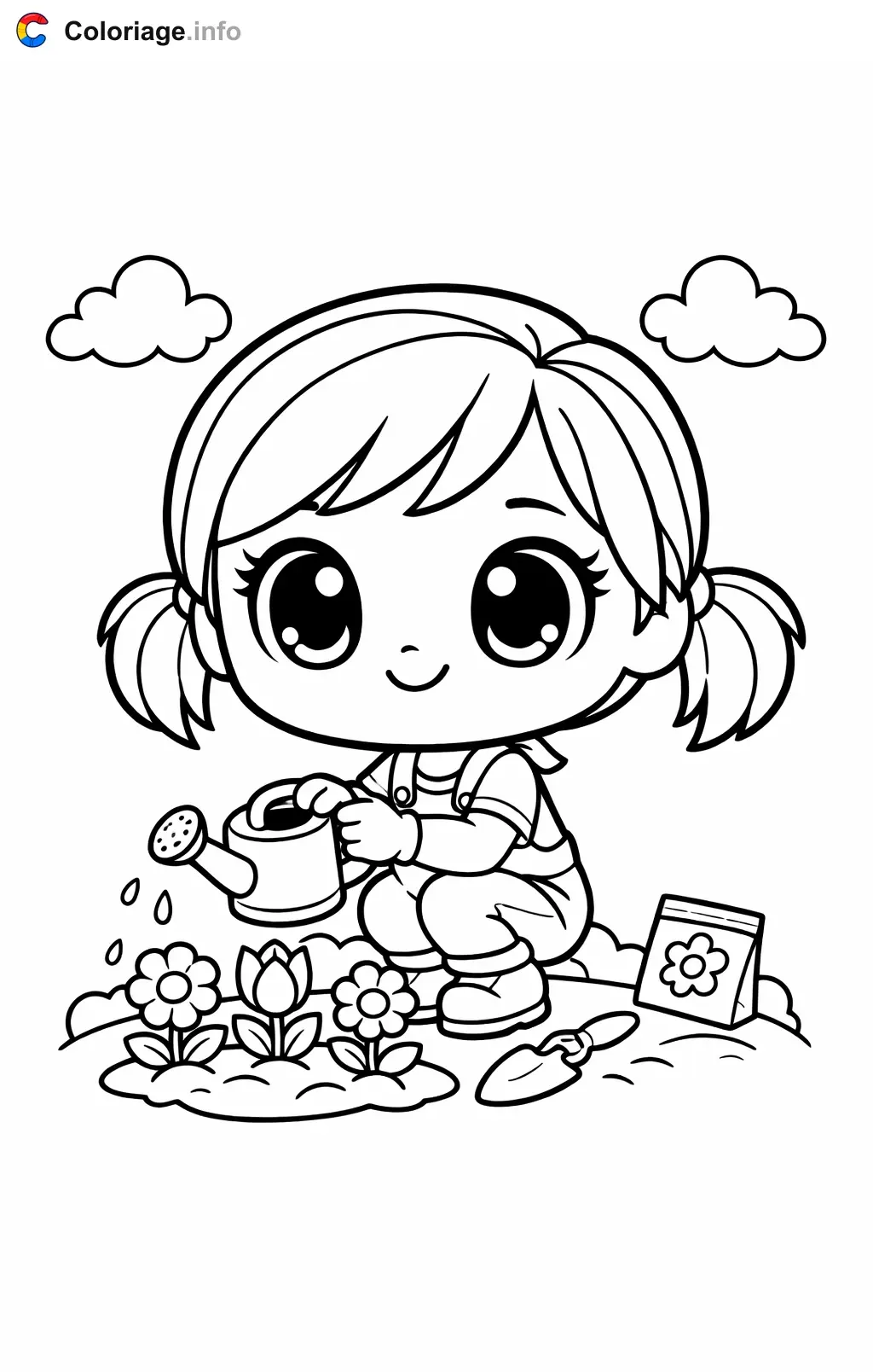 Coloriage Pop qui plante des fleurs - Pop à imprimer