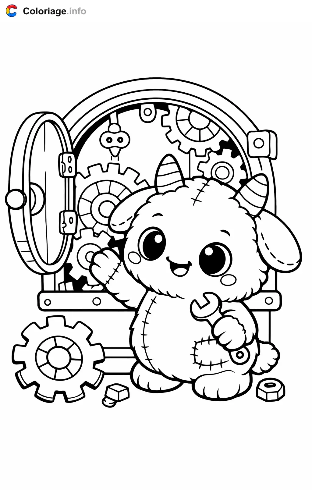 Coloriage Poppy playtime qui repare la machine a engrenages - Poppy playtime à imprimer
