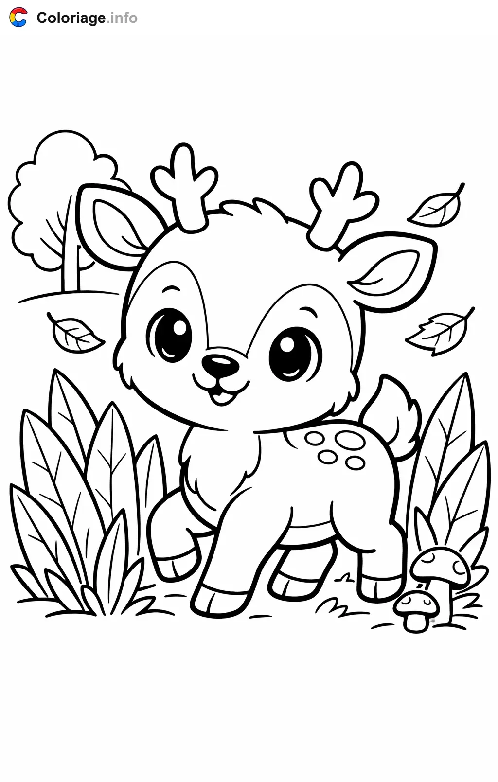 Coloriage Renne qui marche dans les feuilles d'automne - Renne à imprimer