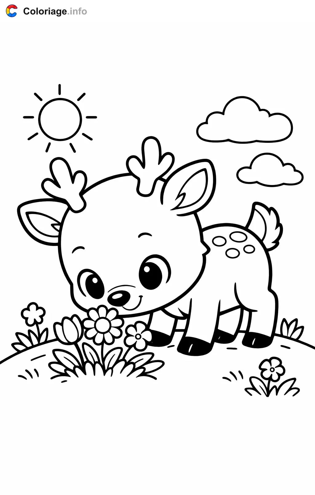 Coloriage Renne qui sent les fleurs - Renne à imprimer