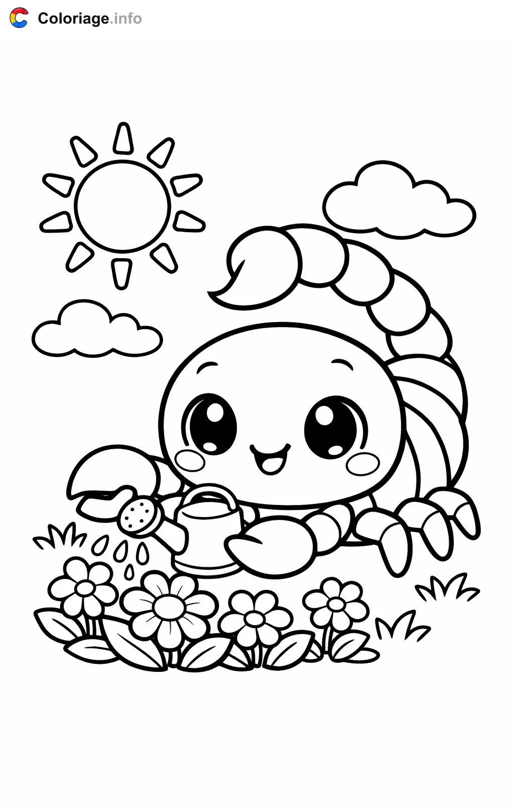 Coloriage Scorpion qui arrose les fleurs - Scorpion à imprimer