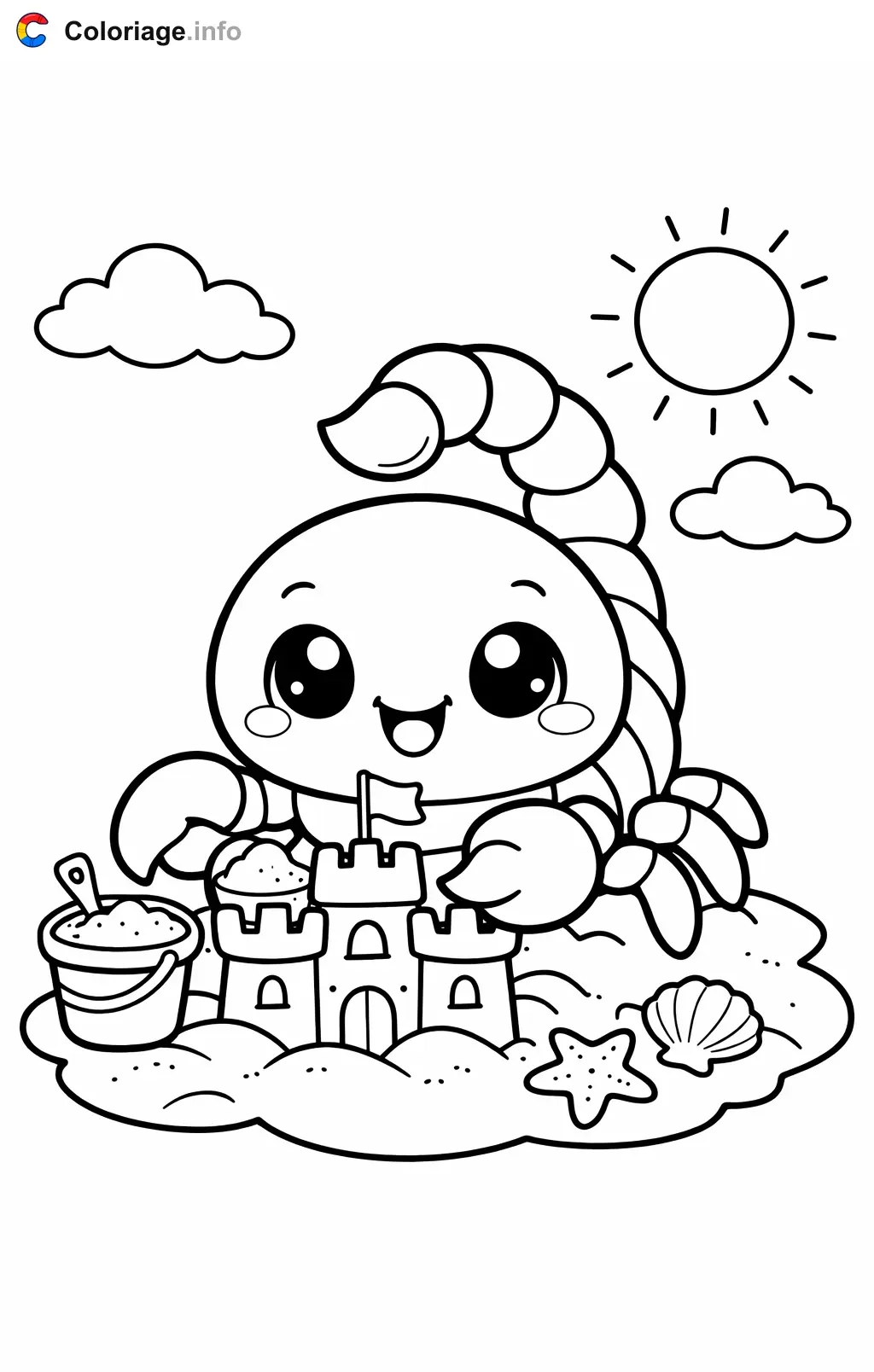 Coloriage Scorpion qui construit un château de sable - Scorpion à imprimer