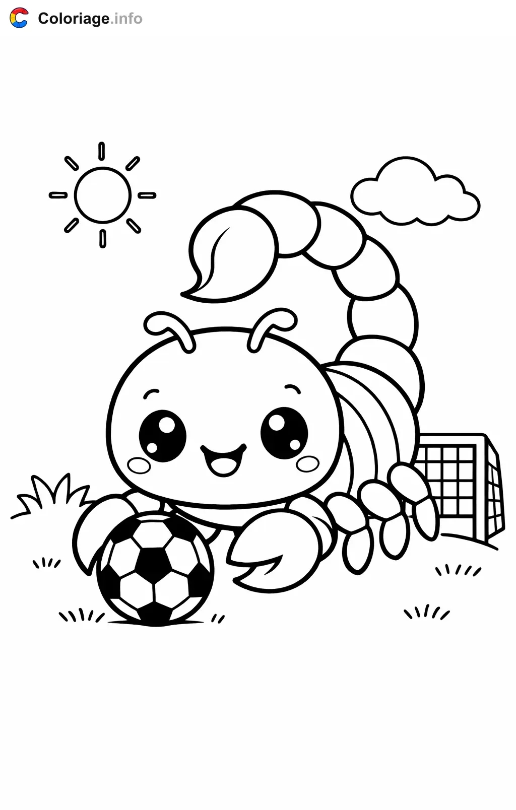 Coloriage Scorpion qui joue au football - Scorpion à imprimer