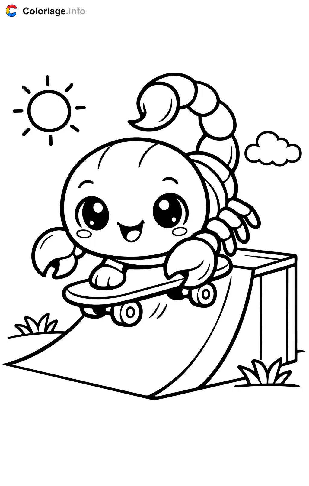 Coloriage Scorpion sur un skateboard - Scorpion à imprimer