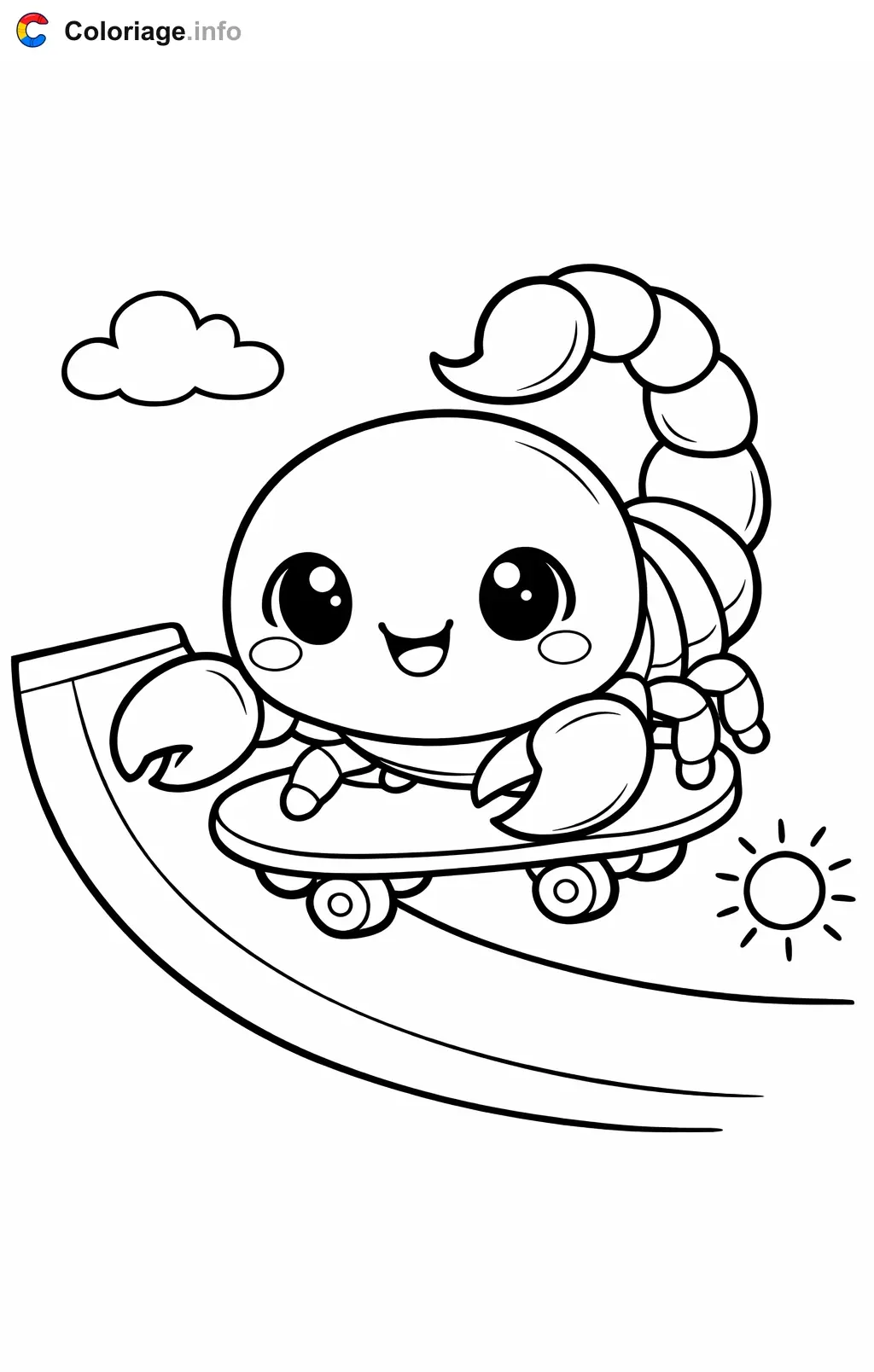Coloriage Scorpion sur un skateboard - Scorpion à imprimer