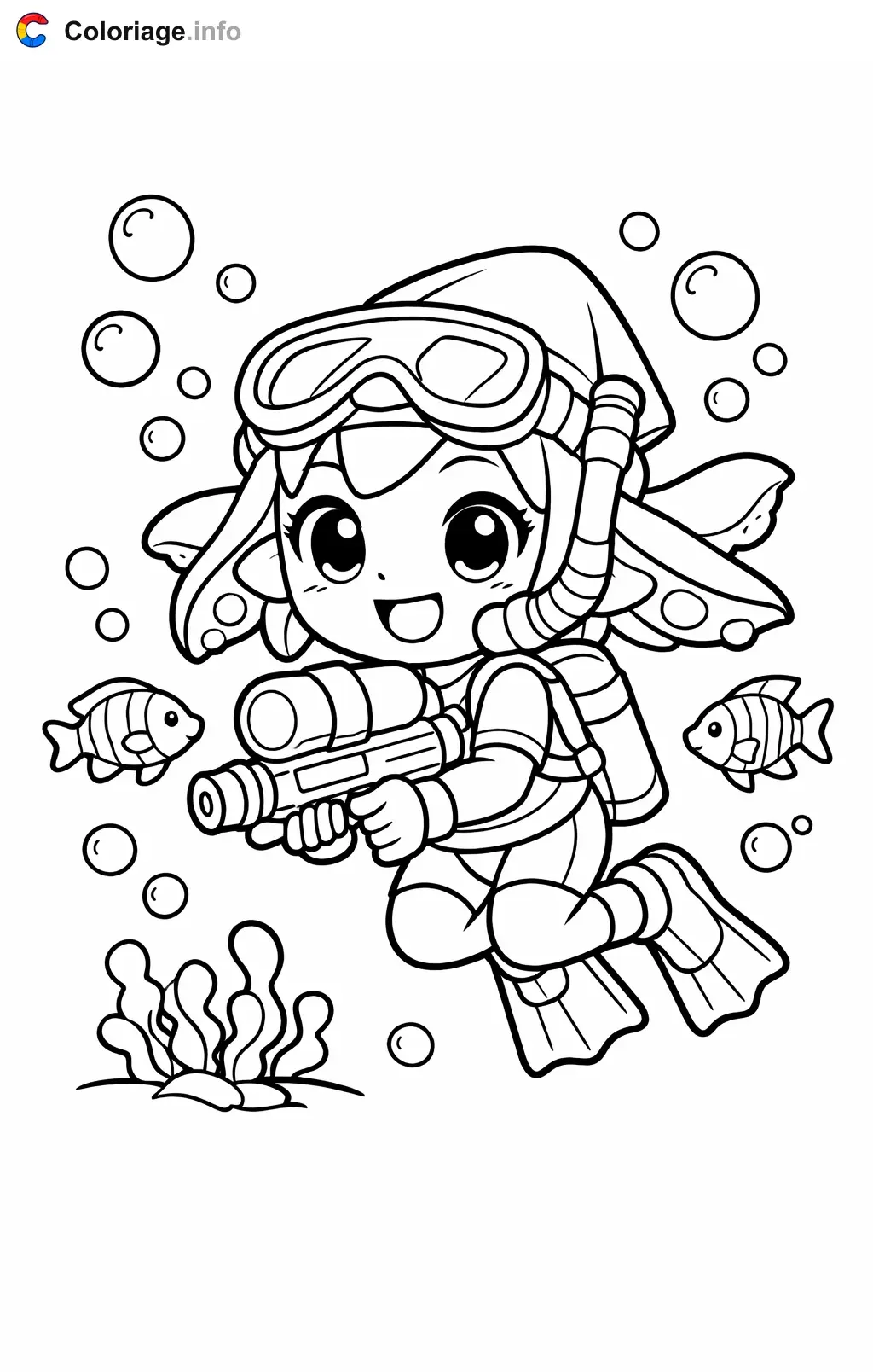 Ausmalbild Splatoon taucht unter Wasser zum Ausdrucken
