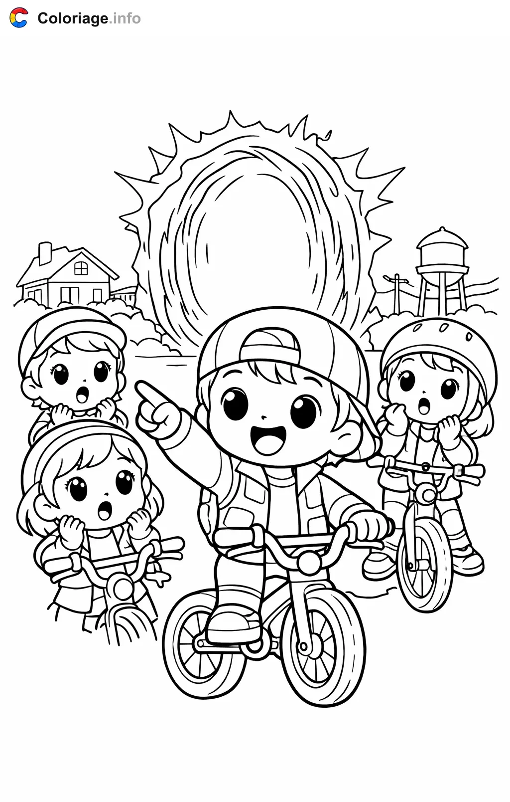 Ausmalbild Stranger Things – Die Entdeckung des leuchtenden Portals zum Ausdrucken