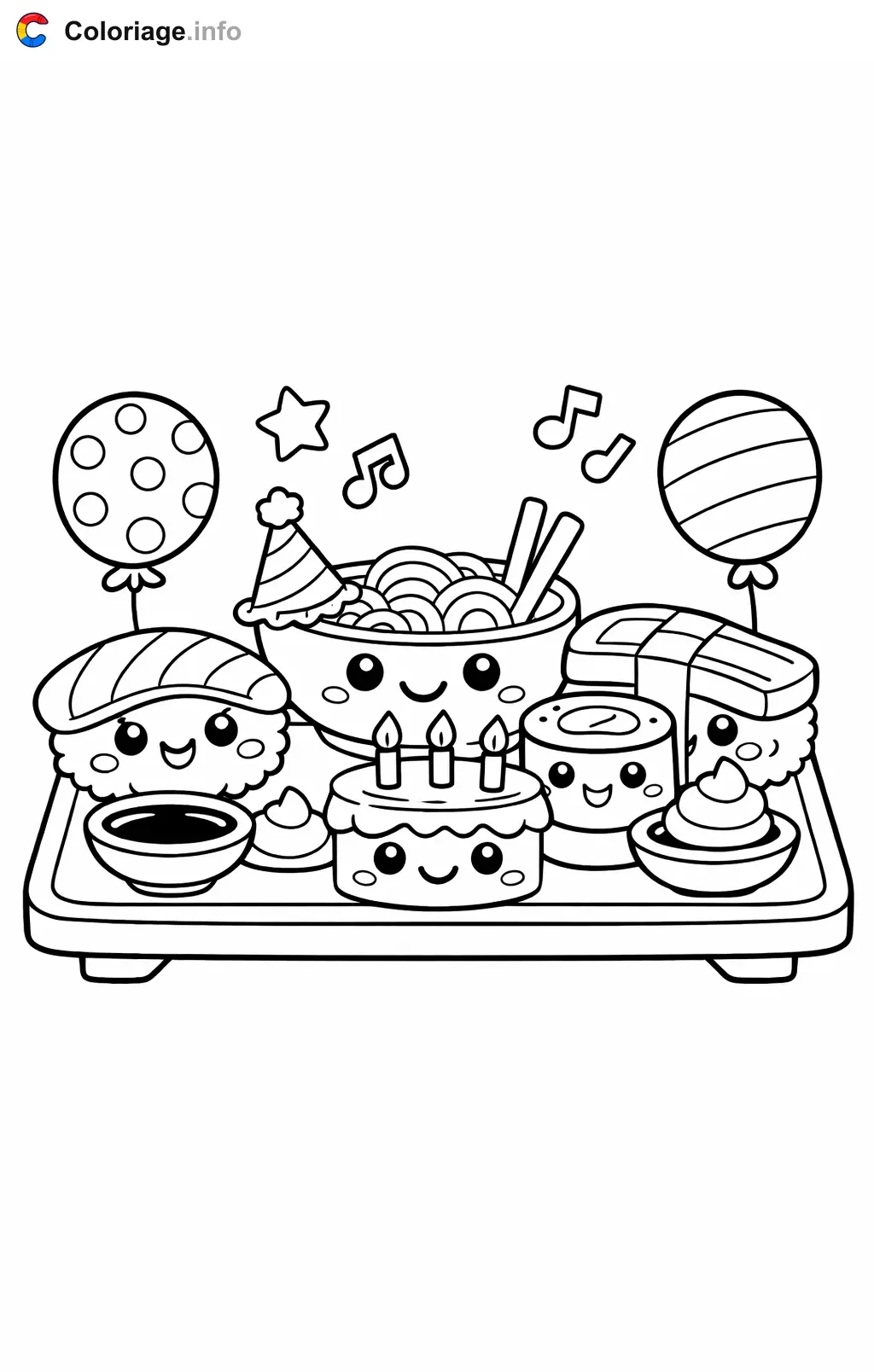 Ausmalbild Sushi-Geburtstagsfest zum Ausdrucken