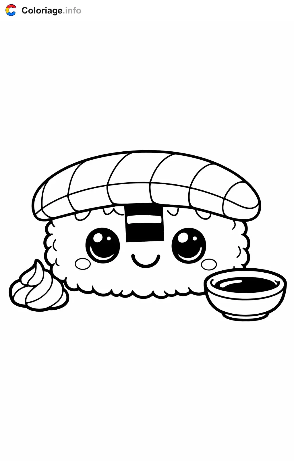 Ausmalbild Sushi mit Zubehör zum Ausdrucken