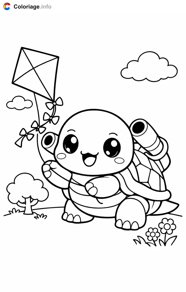 Blastoise Flying a Kite coloring page to print
