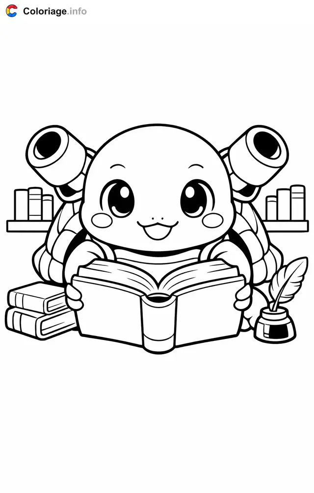 Blastoise Reading a Book coloring page to print