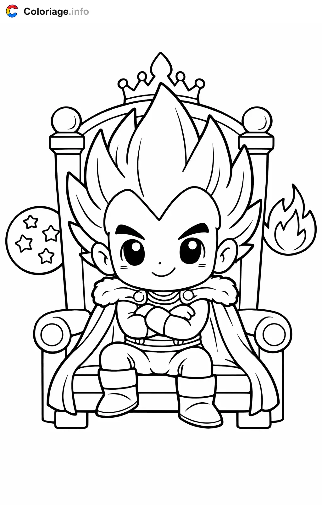 Ausmalbild Vegeta auf seinem königlichen Thron zum Ausdrucken
