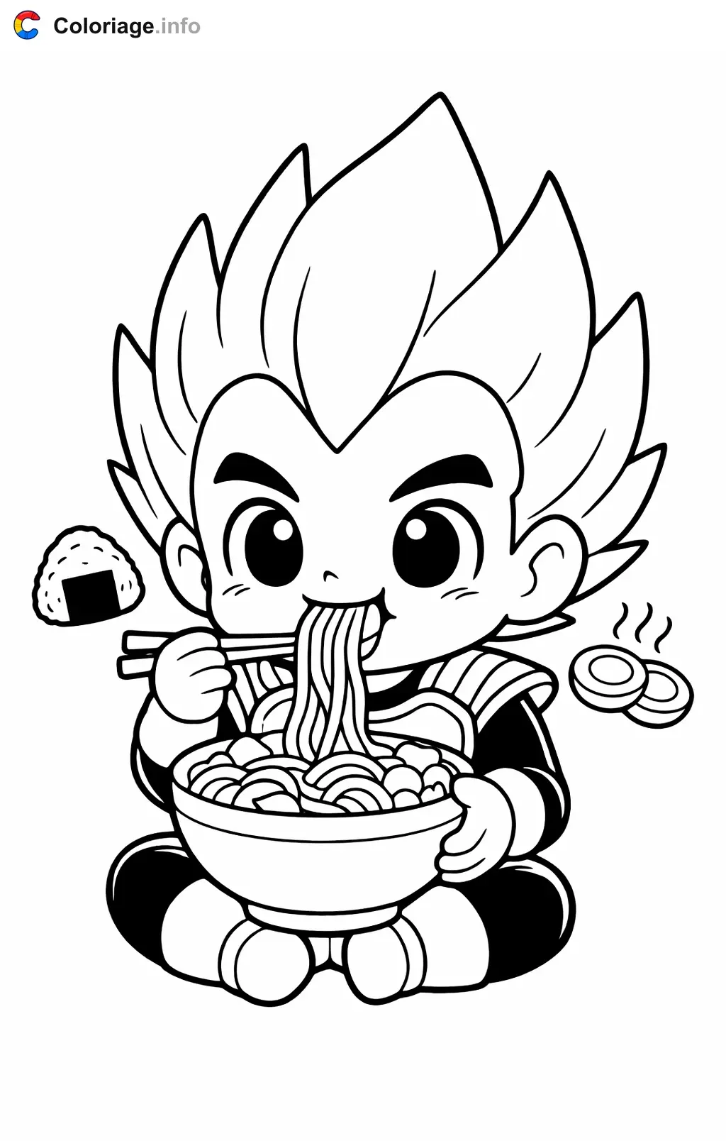 Ausmalbild Vegeta isst eine große Schüssel Nudeln zum Ausdrucken