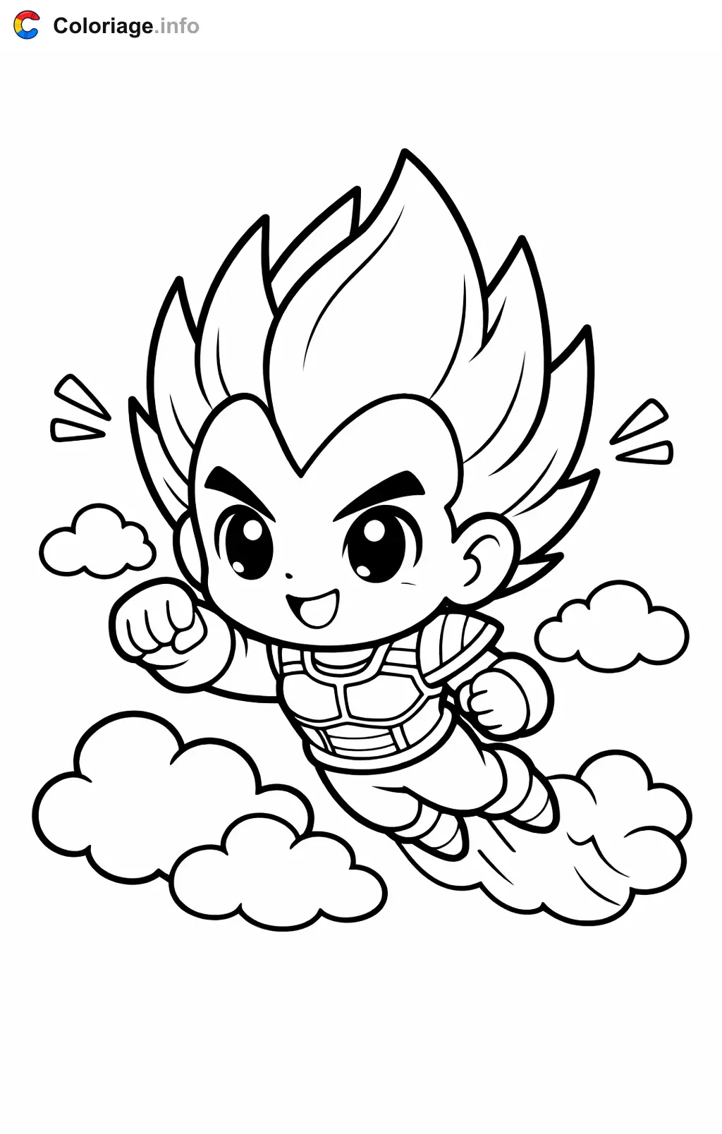 Ausmalbild Vegeta fliegt durch die Wolken zum Ausdrucken