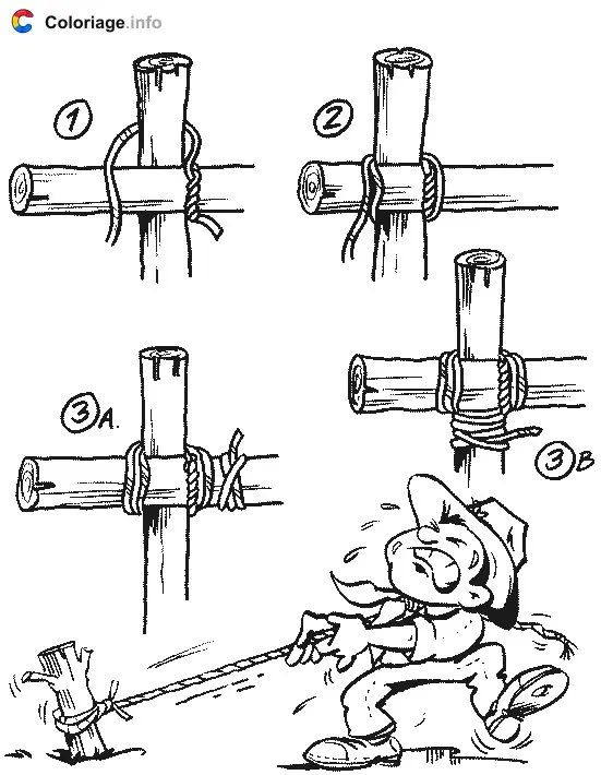 Coloriage Comment attacher deux morceaux de bois - Scout à imprimer