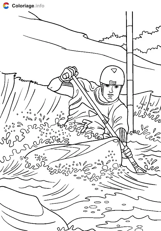Coloriage Compétition de descente de rivière en canoé kayak - Canoë Kayak à imprimer