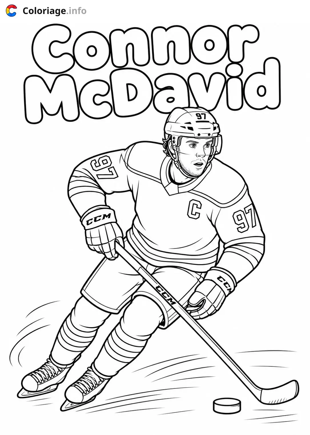 Ausmalbild Conor McDavid – Eishockeyspieler Nummer 97 zum Ausdrucken
