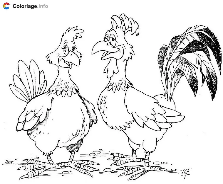 Coloriage Coq et poule - Coq à imprimer