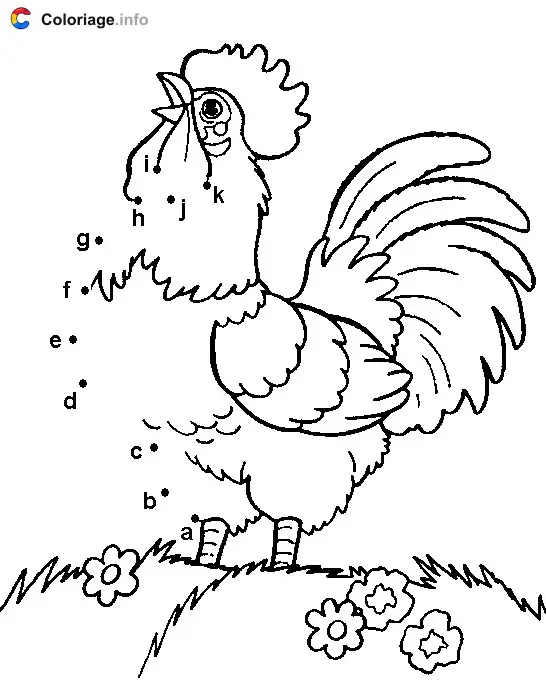 Coloriage Coq qui chante - Points a relier à imprimer