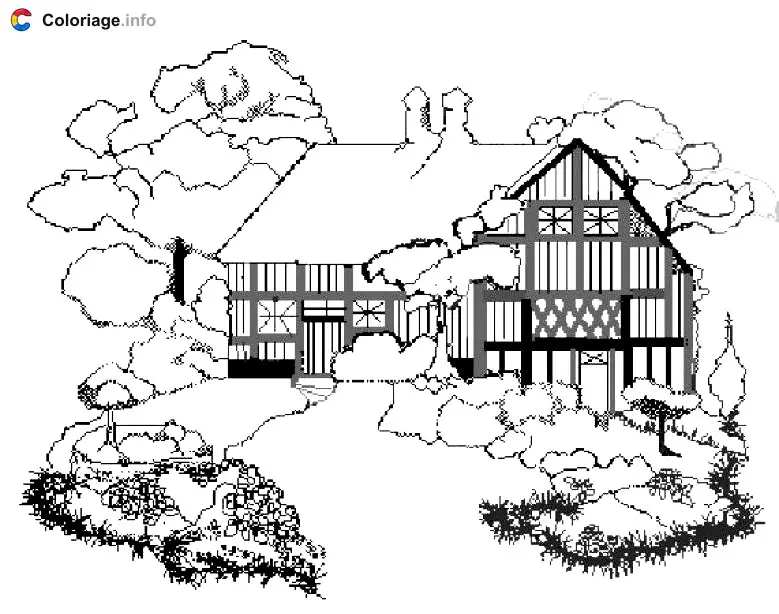 Coloriage Cottage - Monuments à imprimer