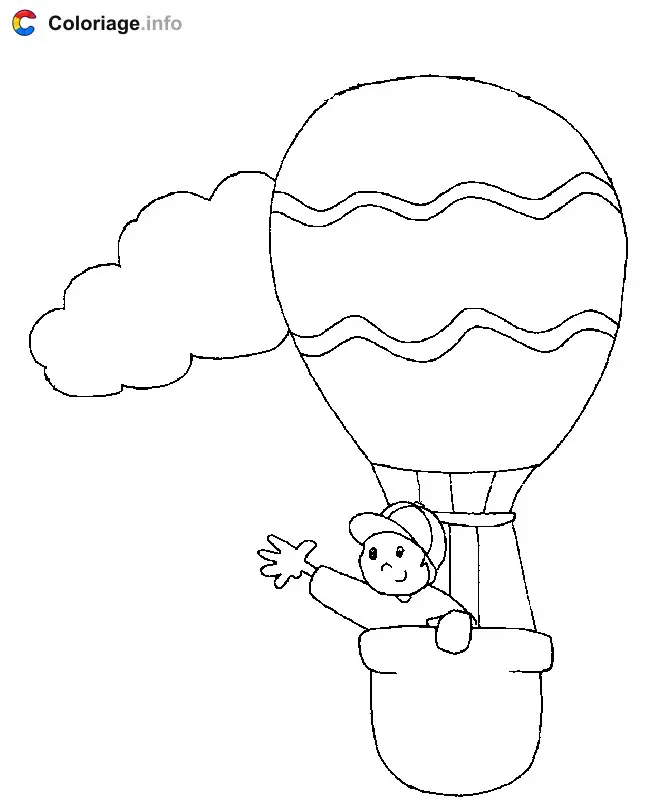 Coloriage Coucou depuis une montgolfière - Montgolfière à imprimer