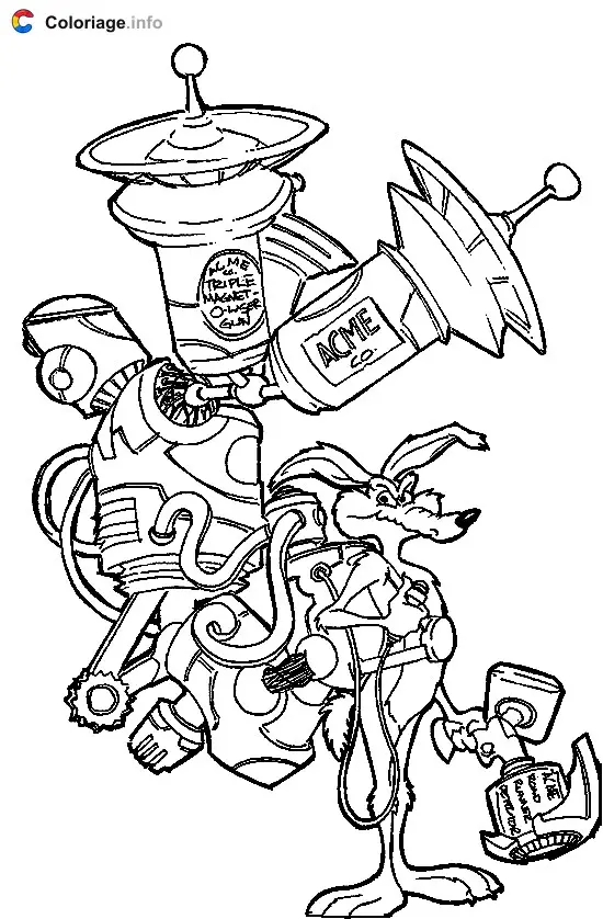 Coloriage Coyote avec un équipement sophistiqué - Bip Bip et Coyote à imprimer