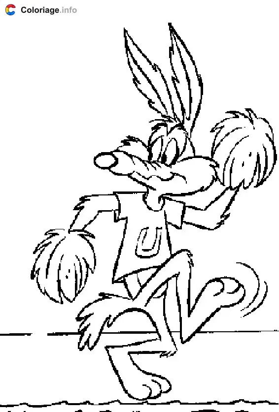Coloriage Coyote en pompom girl - Bip Bip et Coyote à imprimer