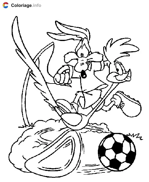 Coloriage Coyote et Bip Bip jouent au football - Bip Bip et Coyote à imprimer