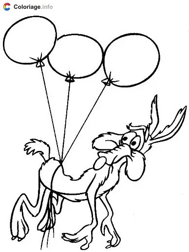 Coloriage Coyote vole dans les airs avec des ballons - Bip Bip et Coyote à imprimer