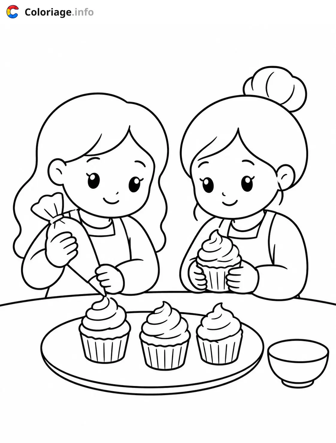 Coloriage Cozy Girl Deux filles avec des cupcakes - Cozy à imprimer