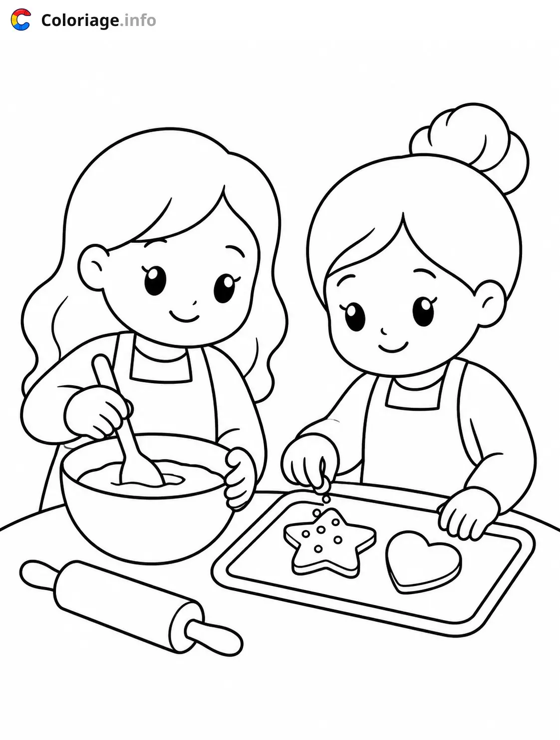 Coloriage Cozy Girl Deux filles font des cookies - Cozy à imprimer